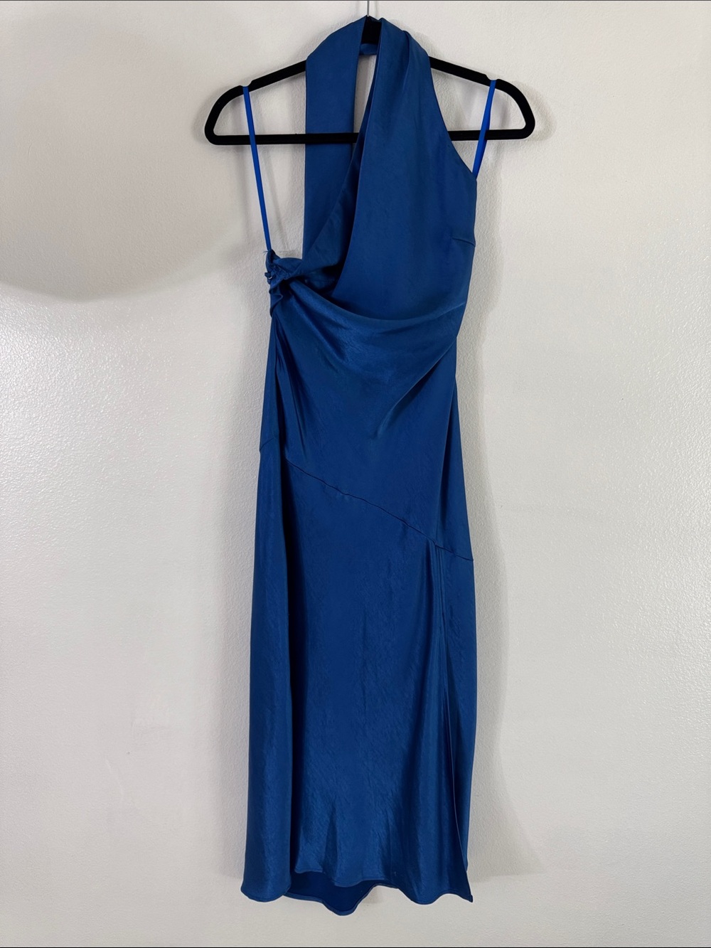 Royal Blue Draped Halter wrap neck Midi Dress